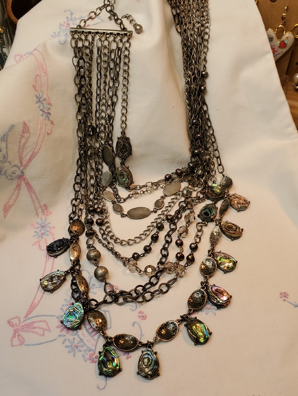 Chicos Vintage Epic Mermaid Shells & Pearls Bib Necklace